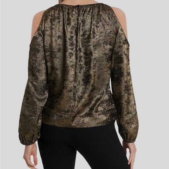 1.State Gold Black Metallic Cold-Shoulder Long-Sleeve Blouse Top Medium Y2K - Picture 3 of 10